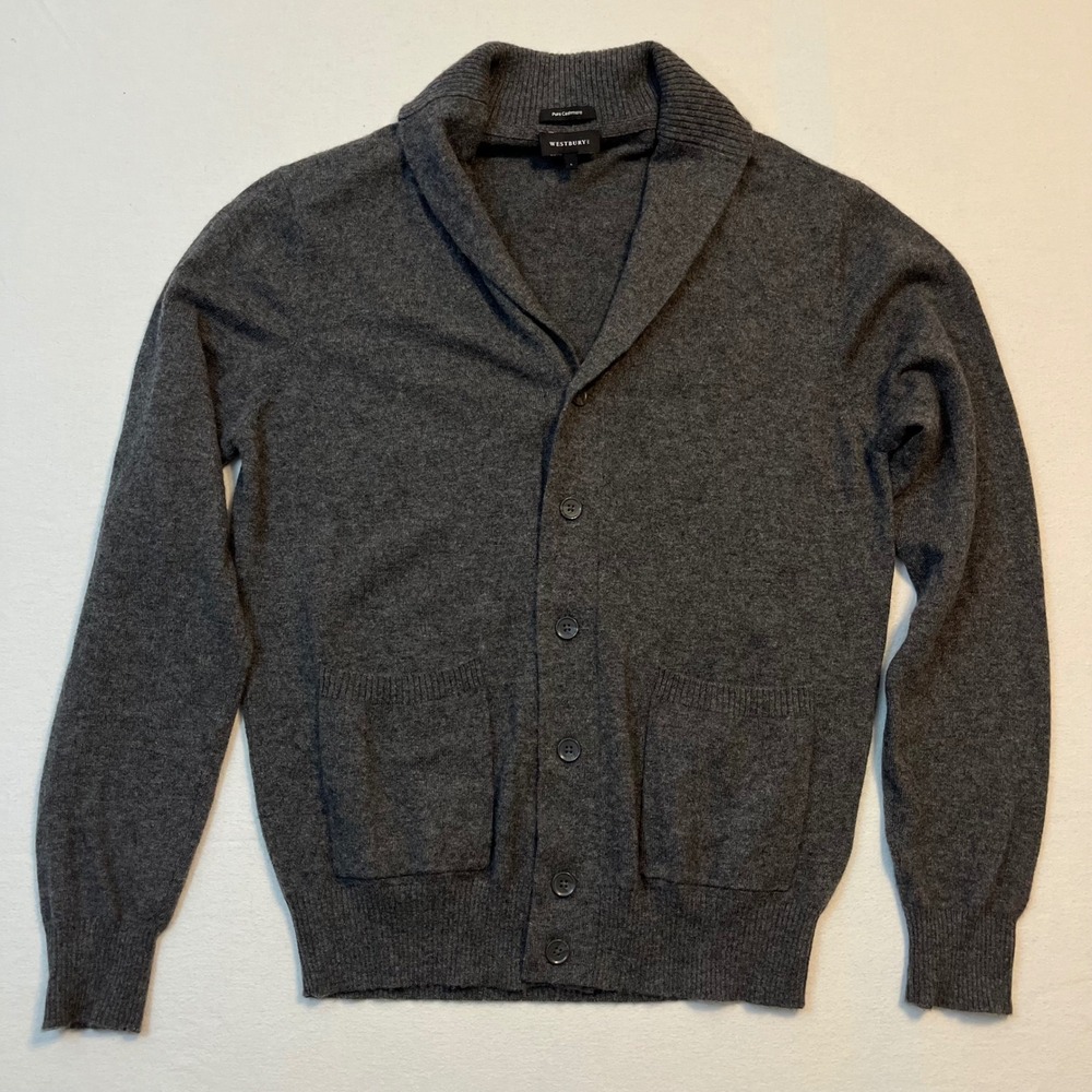 Westbury 100% Cashmere Shawl Collar Cardigan Sweater Mens L Preppy Academia